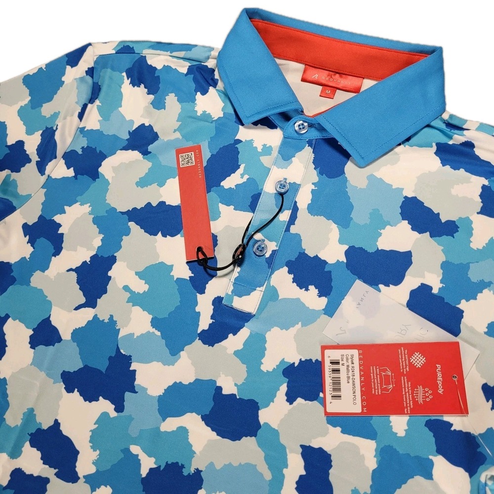 Redvanly Golf Polo Shirt Mens Medium Dawson Malibu Blue Camo Luxury Wicking